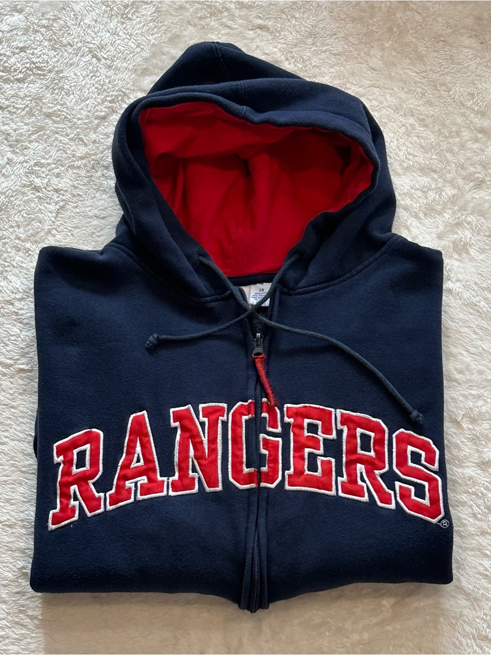 Vintage mid-2000s Majestic New York Rangers Full Zip Hoodie Navy Blue 2XL Boxy